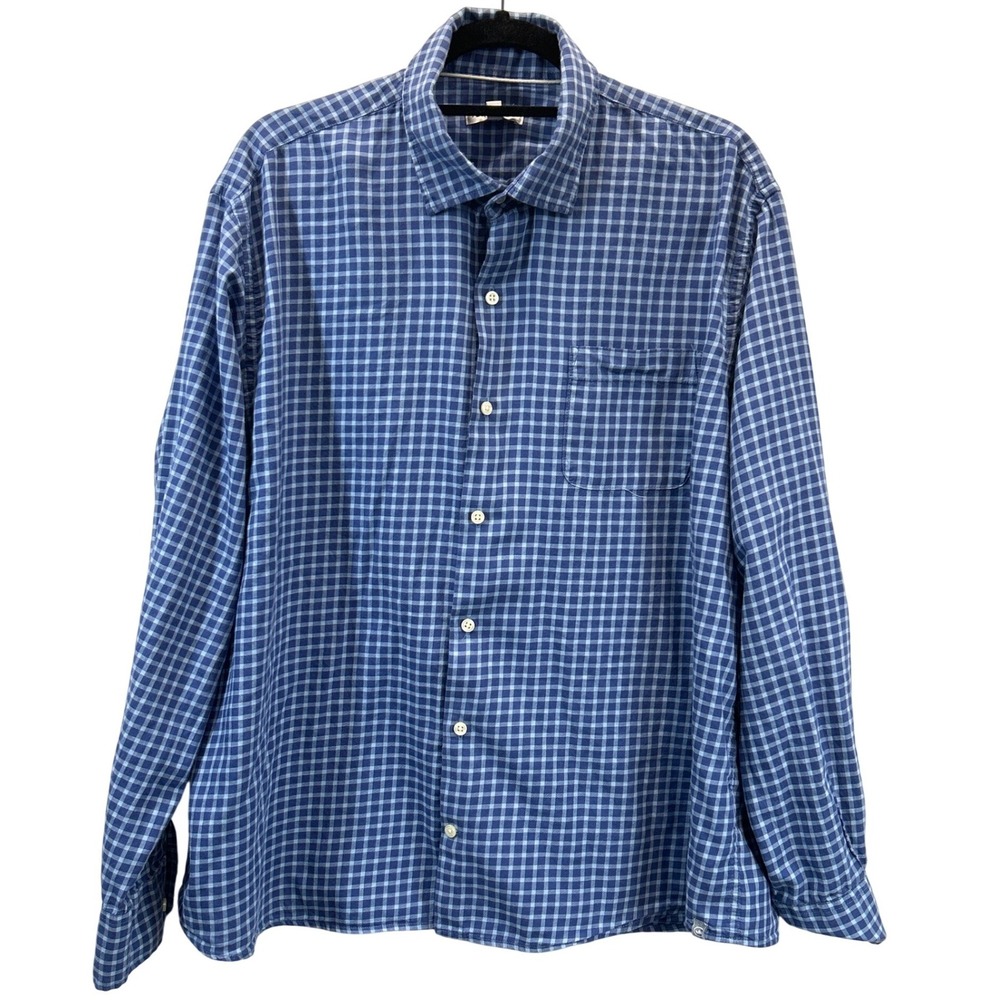 Peter Millar Shirt Mens XL Blue Gingham Long Sleeve Button Up Cotton Casual